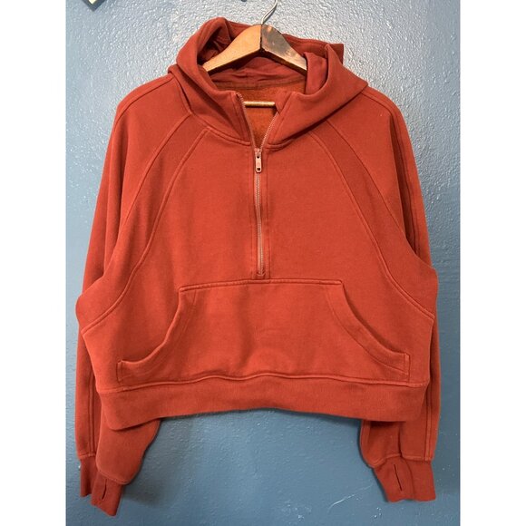 Brown Cropped Oversize Hoodie With Half-Zip & Front Pocket - Picture 5 of 5